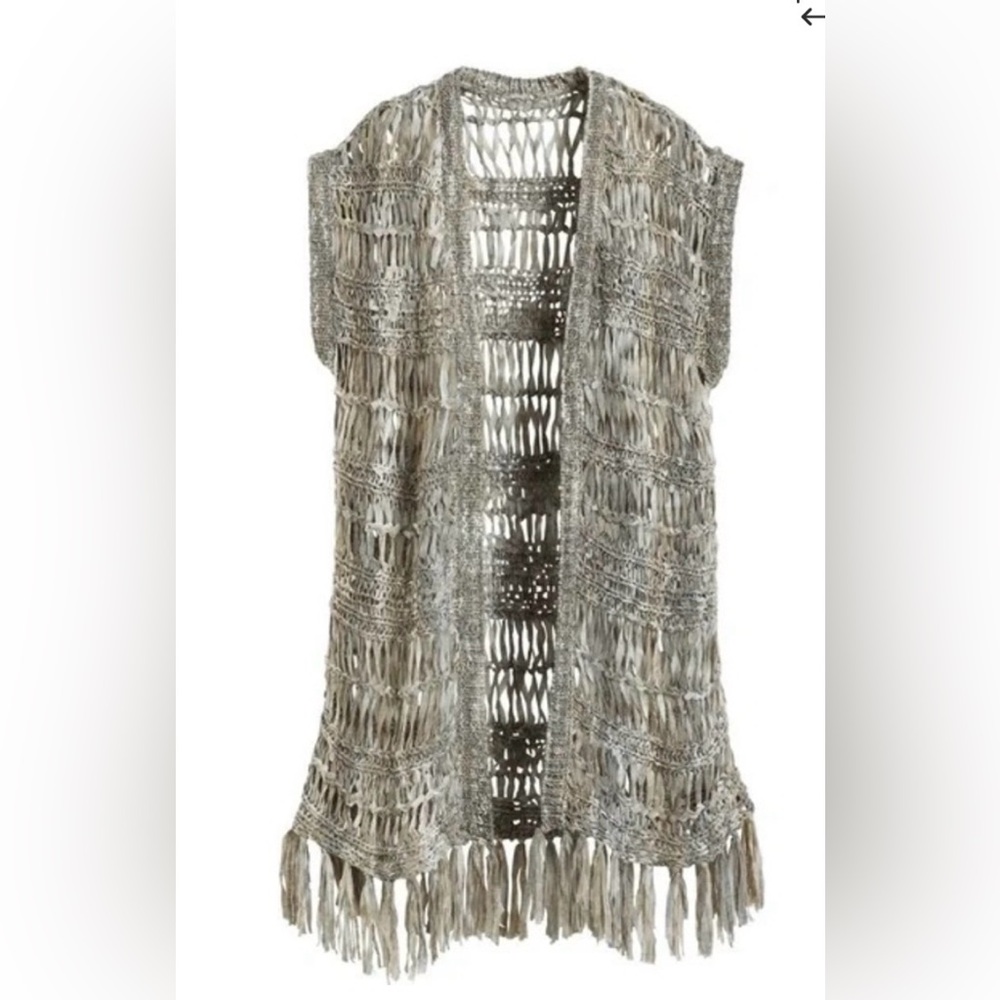 Chico's Fearless Fringe Macrame Long Knit Vest